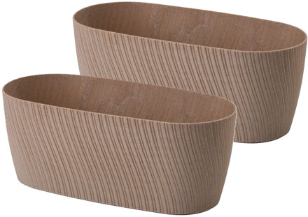 Plantenbak/bloembak Waves - 2x - kunststof - lichtbruin - L27 x B12 x H11 cm - ovaal