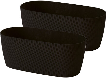 Plantenbak/bloembak Waves - 2x - kunststof - zwart - L27 x B12 x H11 cm - ovaal