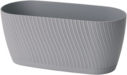 Plantenbak/bloembak Waves - kunststof - platina grijs - D27 x B12 x H12 cm - ovaal