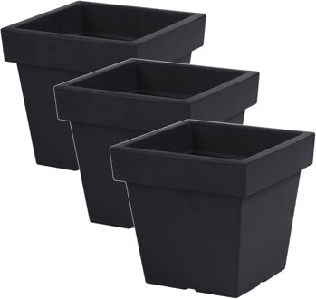 Plantenbak Square - 3x - antraciet - vierkant - 24 x 22 cm - kunststof - binnen en buiten