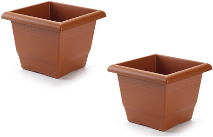 Plantenbak terra cotta 31 x 31 x 24 cm - 2x stuks - Bloempot bak vierkant van kunststof