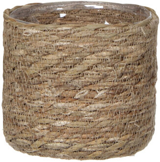 Plantenmand - rotan - naturel met bruin - 14 cm - Plantenpotten