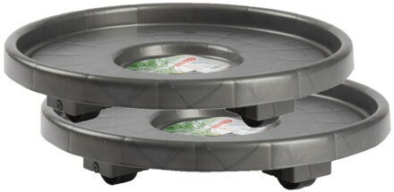 Plantenonderzetter - Set van 2x stuks - rond - 34 cm - antraciet - multiroller voor kam