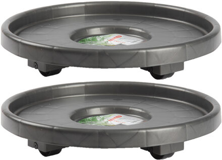 Plantenonderzetter - Set van 3x stuks - rond - 34 cm - antraciet - multiroller voor kam