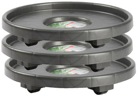Plantenonderzetter - Set van 3x stuks - rond - 34 cm - antraciet - multiroller voor kam