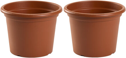 Plantenpot - 2x - bruin - rond - D25 x H19 cm - kunststof