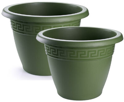 Plantenpot - 2x - donkergroen - 35 x 28 cm - bloempot - kunststof - rond