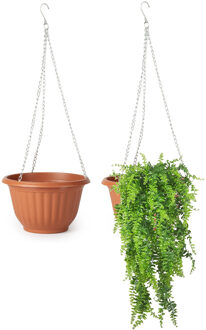 Plantenpot - 2x - hangend - kunststof - terracotta - D20 x H12cm - bloempot aan ketting
