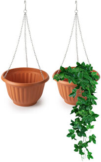 Plantenpot - 2x - hangend - kunststof - terracotta - D25 x H15cm - bloempot aan ketting