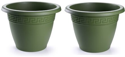 Plantenpot - 2x stuks - donkergroen - 33x40 cm - bloempot - kunststof - rond