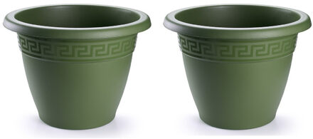 Plantenpot - 2x stuks - donkergroen - 50x40 cm - bloempot - kunststof - rond