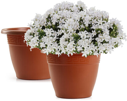 Plantenpot - 2x - terracotta bruin - 20x15 cm - bloempot - kunststof - rond