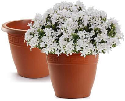 Plantenpot - 2x - terracotta bruin - 30x23 cm - bloempot - kunststof - rond