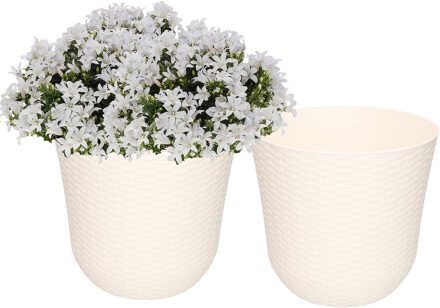 Plantenpot - 2x - wit - rotan kunststof - D25 x H23 cm - bloempot