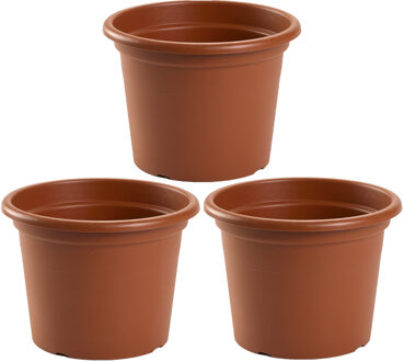 Plantenpot - 3x - bruin - rond - D25 x H19 cm - kunststof