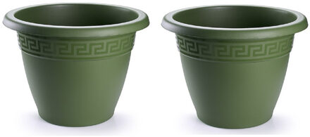 Plantenpot - 4x - donkergroen - 35 x 28 cm - bloempot - kunststof - rond