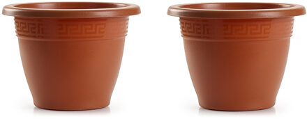 Plantenpot - 5x stuks - terracotta bruin - 20x15 cm - bloempot - kunststof - rond