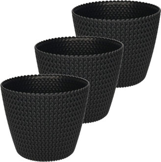 Plantenpot/bloempot - 4x stuks - kunststof - antraciet grijs - D22 x H19 cm - binnen/buiten