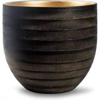 Plantenpot/bloempot Beau - Zwart/goud - Keramiek - 29x26cm