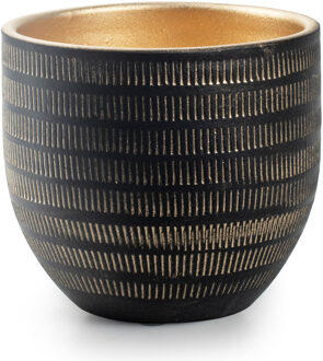 Plantenpot/bloempot Beau - zwart/goud - keramiek - D14 x H16 cm