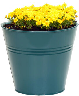 plantenpot/bloempot Bob - zink - zeegroen - D15 X H13 cm - IJzeren emmer / teil