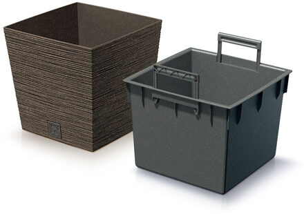 Plantenpot/bloempot - buiten - kunststof - donkerbruin - Eco wood look - D24 x H24 cm - Plantenpotten