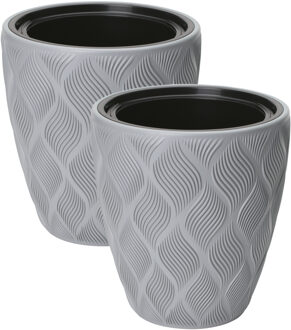 Plantenpot/bloempot Flow - 2x - kunststof - platina grijs - D30 x H32 cm - met binnenpo