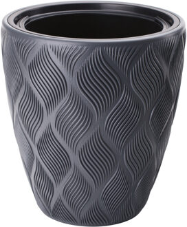 Plantenpot/bloempot Flow - kunststof - antraciet - D30 x H32 cm - met binnenpot
