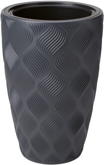 Plantenpot/bloempot Flow - kunststof - antraciet - D30 x H48 cm - met binnenpot