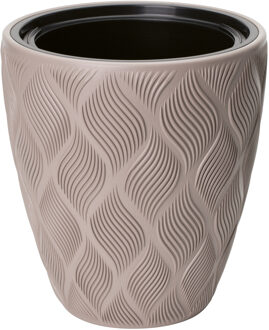 Plantenpot/bloempot Flow - kunststof - beige - D40 x H42 cm - met binnenpot