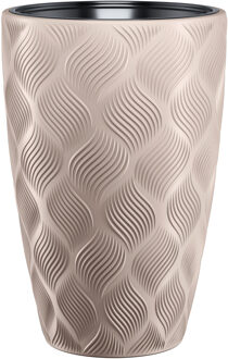 Plantenpot/bloempot Flow - kunststof - beige - D40 x H58 cm - met binnenpot
