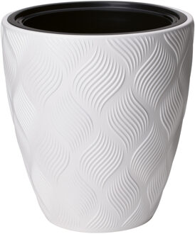 Plantenpot/bloempot Flow - kunststof - ivoor wit - D30 x H32 cm - met binnenpot