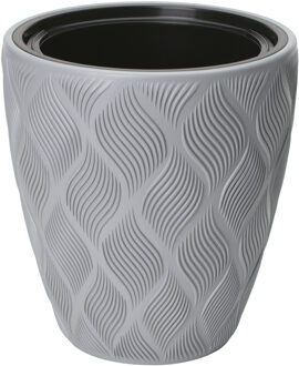 Plantenpot/bloempot Flow - kunststof - platina grijs - D30 x H32 cm - met binnenpot