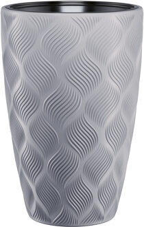 Plantenpot/bloempot Flow - kunststof - platinum grijs - D30 x H48 cm - met binnenpot