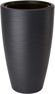 Plantenpot/bloempot Gobi - kunststof - antraciet - D30 x H48 cm - met binnenpot