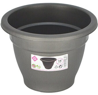Plantenpot/bloempot - grijs - 14 cm - kunststof - Plantenpotten