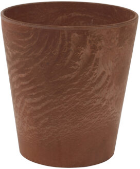 Plantenpot/bloempot in een natuursteen look Dia 17 cm en Hoogte 15 cm dark terra cotta - Plantenpotten Bruin