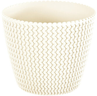 Plantenpot/bloempot kunststof dia 13 cm en hoogte 11 cm creme wit - Plantenpotten Crème