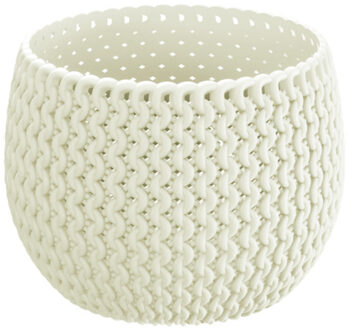 Plantenpot/bloempot kunststof dia 14.5 cm en hoogte 11 cm creme wit - Plantenpotten Crème