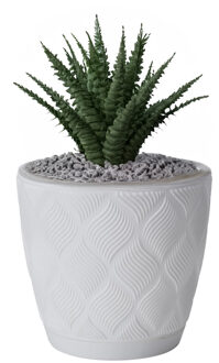 Plantenpot/bloempot - kunststof - ivoor wit - D13 x H12 cm - met schotel
