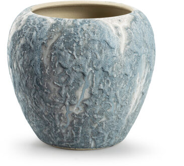 Plantenpot/bloempot Marble - wit/ijsblauw - keramiek - D18 x H16 cm