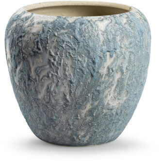Plantenpot/bloempot Marble - wit/ijsblauw - keramiek - D20 x H18 cm