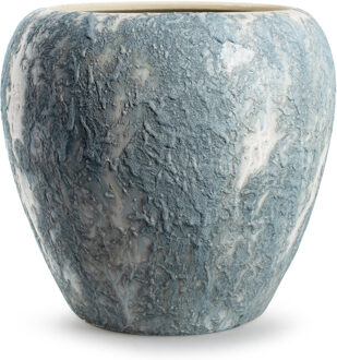 Plantenpot/bloempot Marble - wit/ijsblauw - keramiek - D29 x H26 cm