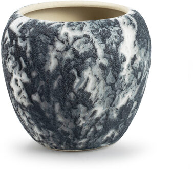 Plantenpot/bloempot Marble - wit/zwart - keramiek - D16 x H14 cm