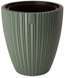 Plantenpot/bloempot Mika - kunststof - groen - D30 x H32 cm - met binnenpot