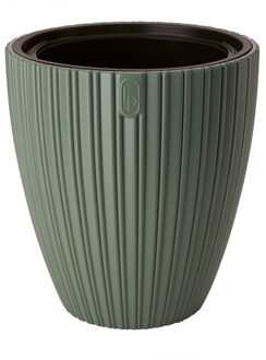 Plantenpot/bloempot Mika - kunststof - groen - D40 x H42 cm - met binnenpot