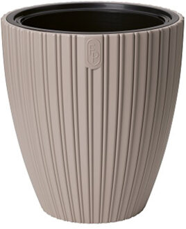 Plantenpot/bloempot Mika - kunststof - taupe - D30 x H32 cm - met binnenpot