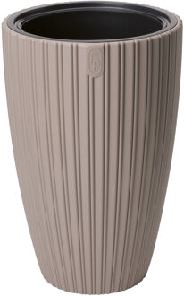 Plantenpot/bloempot Mika - kunststof - taupe - D30 x H48 cm - met binnenpot