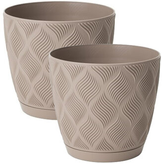 Plantenpot/bloempot New Age - 2x - kunststof - beige - D17 x H15 cm