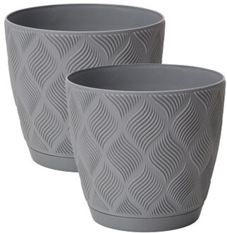 Plantenpot/bloempot New Age - 2x - kunststof - platina grijs - D23 x H21 cm